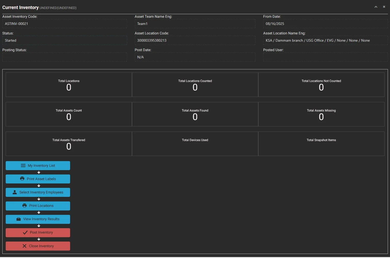 BinAssets back office — current inventory count dashboard