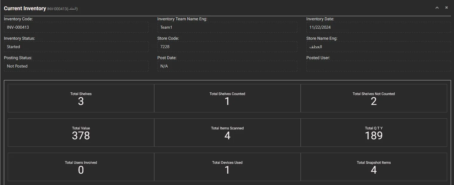 Inventory Management back office — live inventory count dashboard
